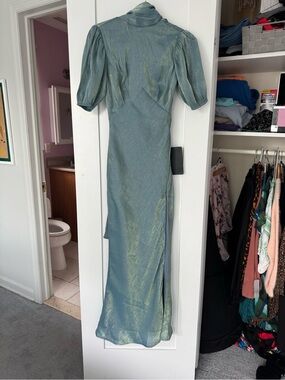 Lulu's Iridescent Seafoam Green Maxi Dress with Puff Sleeves